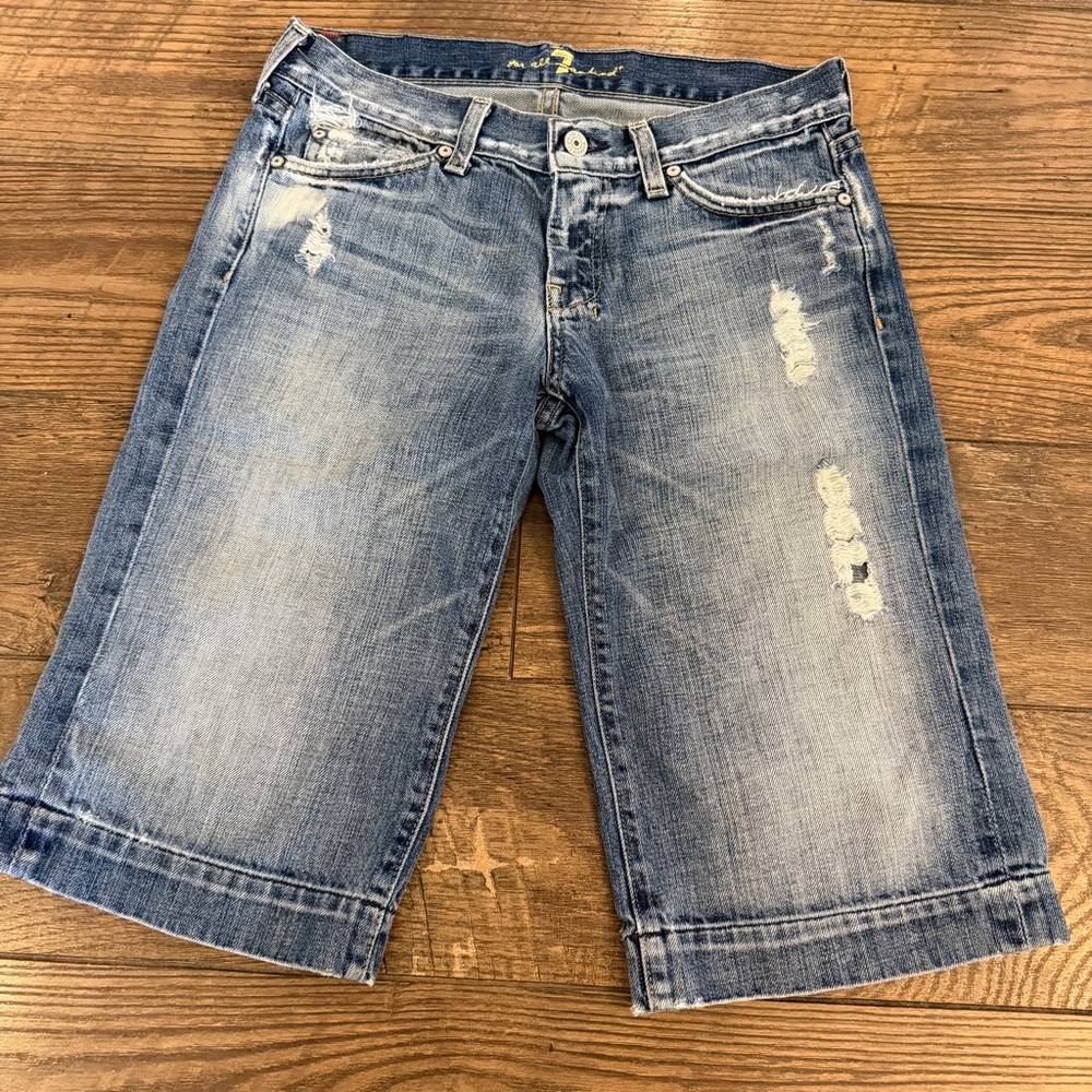7 For All Mankind Dojo Distressed‎ Denim Bermuda Shorts Size 26